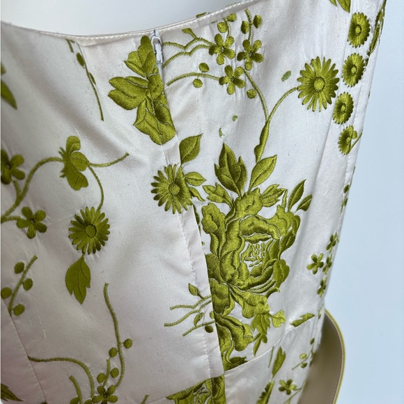 Ross Mayer raw silk white and green tea length cocktail dress - Picture 5 of 10
